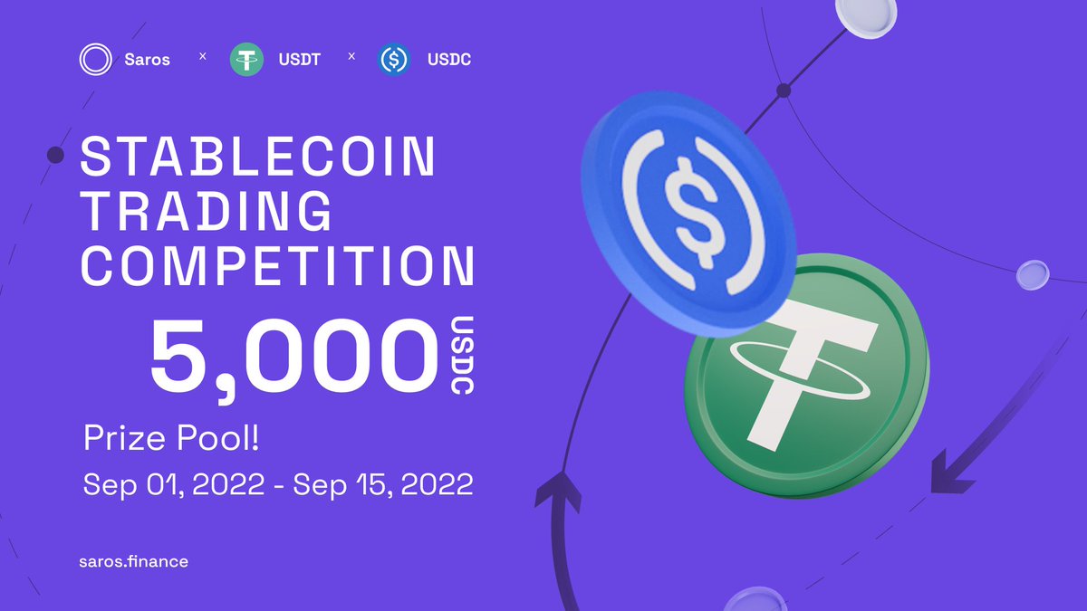 saros_xyz's tweet photo. New month, new amazing events 🙌

STABLECOIN TRADING COMPETITION 🔥

💰 Trading Pair: $USDT - $USDC

🎁 Total reward: 5,000 $USDC 

✨ Full detail of the contest 👇
https://t.co/LNhkvn6ZJE

We are starting this September strong folks 💪

Join NOW https://t.co/DoIxsf5Dwz