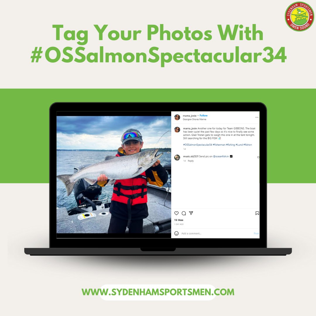 Thanks for using #OSSalmonSpectacular34 on photos! Keep them coming!

#sydenhamsportsmen #salmonfishing #greybruce #ontariofishing #ontariofestival #owensound #greybrucecounty #ontario #angler #georgianbay #fishing #lakehuron #owensoundsalmonspectacular #fishingaddict