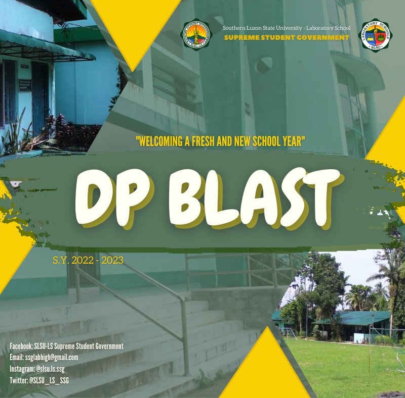 SLSU_LS_SSG's tweet photo. The Laboratory High School welcomes you to a fresh and new school year full of new experiences inside the school! 💚

📍Join us in this year's DP Blast, "Welcoming a Fresh and New School Year", starting tomorrow —September 2, 2022, 10:00 AM— we're rest assured that you'll be... https://t.co/oDDuS7PBGt