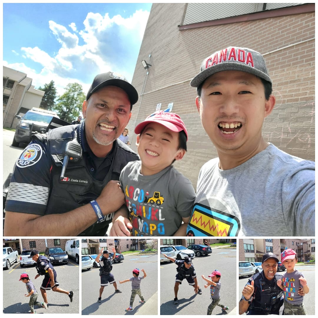 This is where positive policing starts. Community engagement in action! My son had so much fun with our #neighbourhoodofficer today. They had to rematch on their 20 meter dash. But first warm up is the most important part. 😆

#torontopolice #43Division #police #lego #legocop