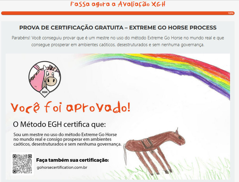 ArchCodeAI's tweet photo. Fui APROVADO na prova de certificação "Método Extreme Go Horse" O certificado comprova que eu sou um mestre XGH e que consigo prosperar em ambientes caóticos e desestruturados..

https://t.co/t5SP15rPOa

#agile #GoHorse #XGH #ExtremeGoHorse #Scrum #Kanban  e nem é meme. https://t.co/MCRCtVryE3