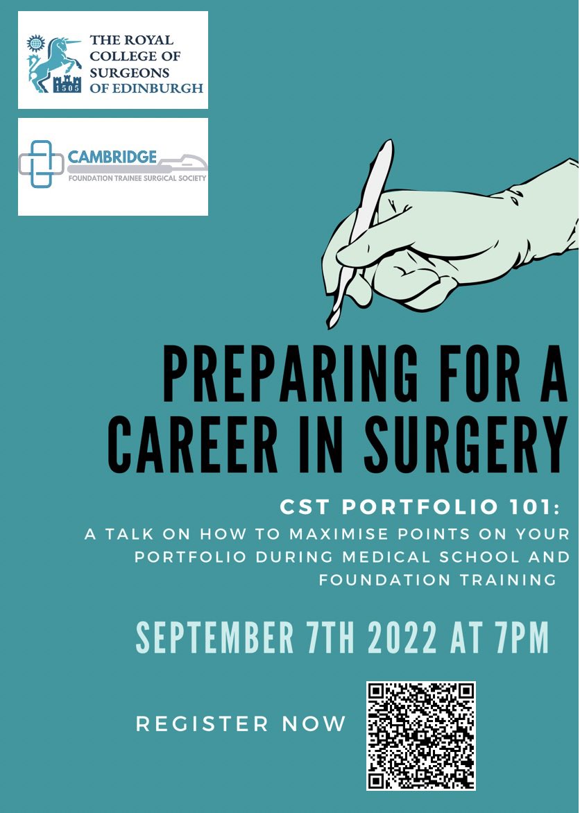Preparing for a Career in Surgery - 
Our first session focuses on the CST portfolio. We’ll discuss how you can maximize your points during your time at medical school and as a foundation doctor. 

Register now! rcsed.ac.uk/professional-s…
