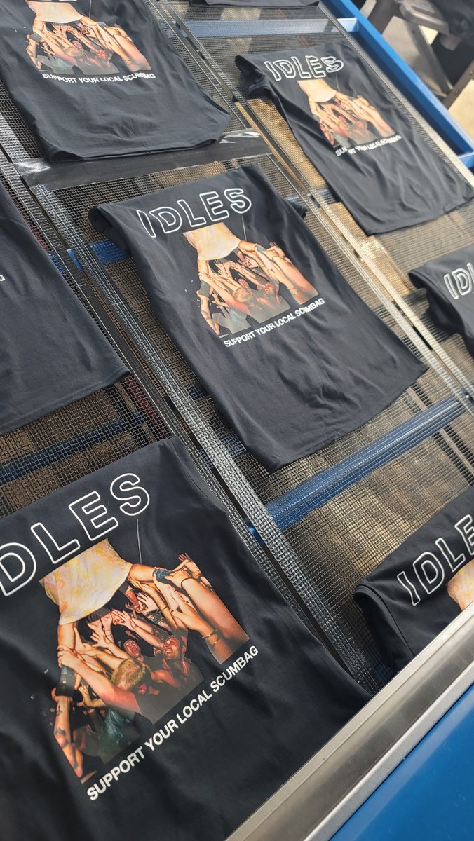 NightOwlsprint's tweet photo. Had the pleasure of working with @allotmentproductions for the latest round of @idlesband merch for their current tour. #waterbased prints for the softest and smoothest prints possible. The tour is in #dallas tonight, and things are selling quick, so get there early!! https://t.co/mlJGY7eNXk