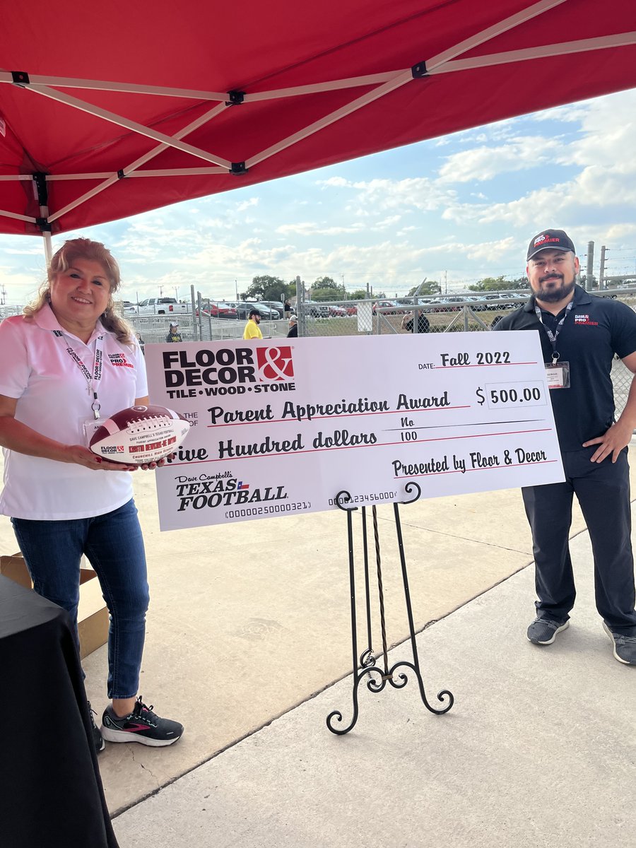 dctf's tweet photo. Congratulations to our Week 1 @flooranddecor Parent Appreciation Award Winner, Kristen Newkirk-De Hoyos from Churchill HS. It was an honor to celebrate you this past Friday and thank you for all you do to support the Chargers! https://t.co/5GWdUxdm8v