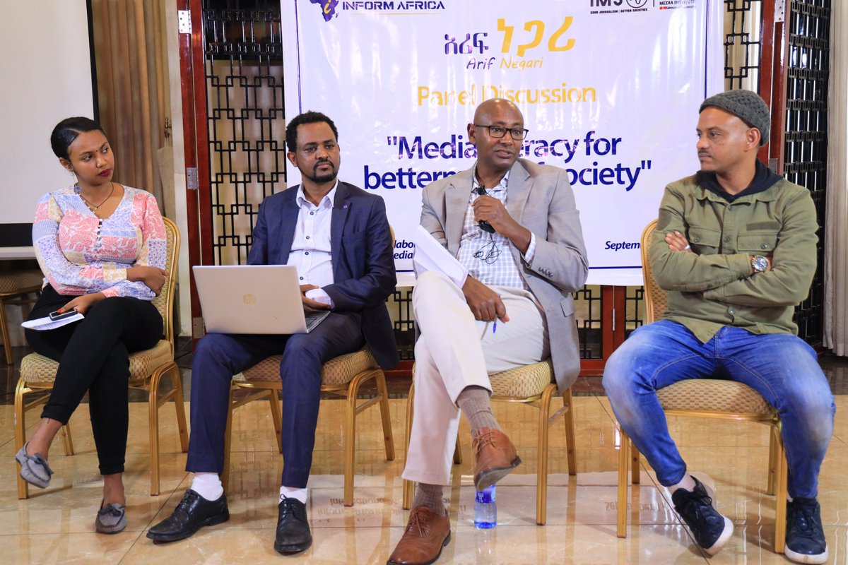 ArifNegari's tweet photo. Insightful and informative panel discussion on " Media Literacy for Betterment of society " with our panelists Mesfin Woldetensay, Aderaw Genetu, and Getachew Dinku (Ph.D.) at Sapphire Addis Hotel.
@Inform_Africa @FojoIms 
#ArifNegari #paneldiscussion #medialiteracy https://t.co/VB9D4hiOkx