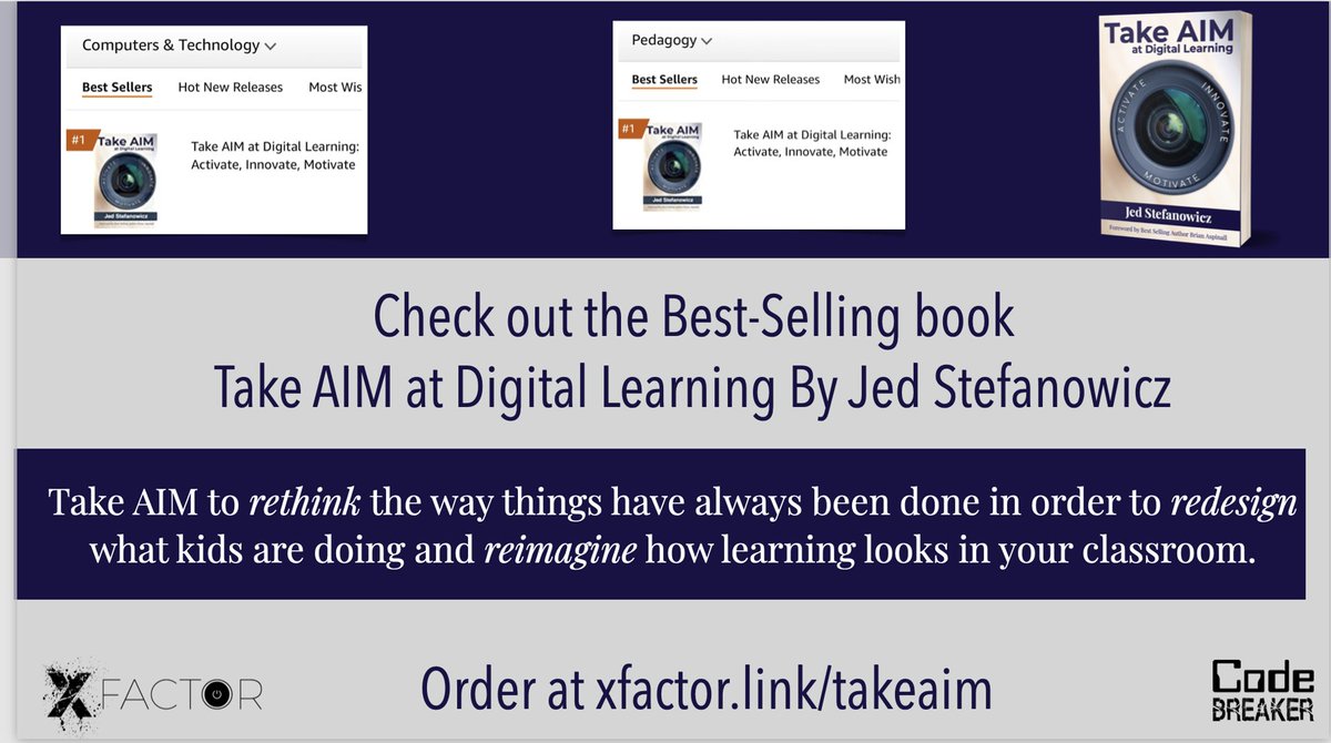 Take AIM to rethink the way things have always been done in order to redesign what kids are doing and reimagine how learning looks in your classroom.
@Stefanowicz135 
Grab your copy at xfactor.link/takeaim
#codebreaker
<a href="/mraspinall/">Brian Aspinall</a> <a href="/crvogt68/">Craig Vogt</a> <a href="/MassCUE/">MassCUE</a> <a href="/techlearning/">techlearning</a>