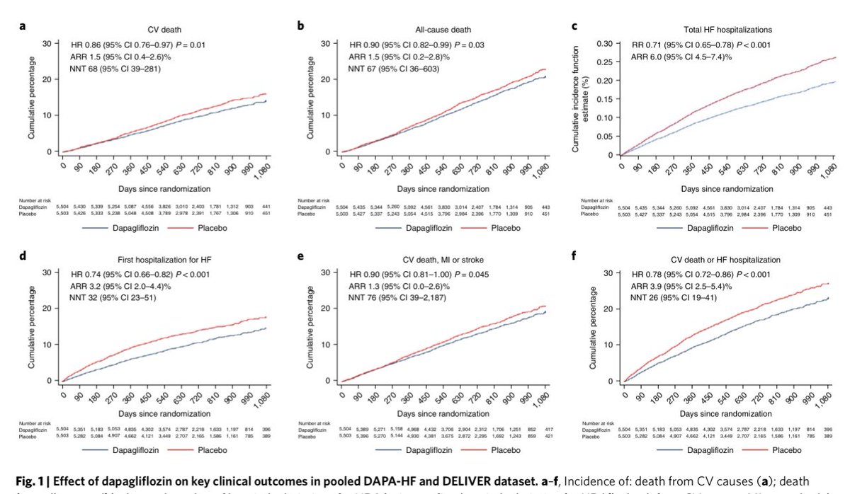 GiuseppeGalati_'s tweet photo. 👆 #DAPA_HF+#DELIVER pooled analysis 
🧩 #CV_☠️ 14% RRR 
🧩 #All_cause ☠️ 10% RRR
🧩 Total #HHF 29% RRR
🧩 #CV_☠️ + #HHF 22% RRR
🔥 Efficacy of #SGLT2i across the full spectrum of #EF
🔥Not so crucial to know #EF in #HF
@FrancescoPaneni @gbiondizoccai @SABOURETCardio https://t.co/FEf8QyWGRN