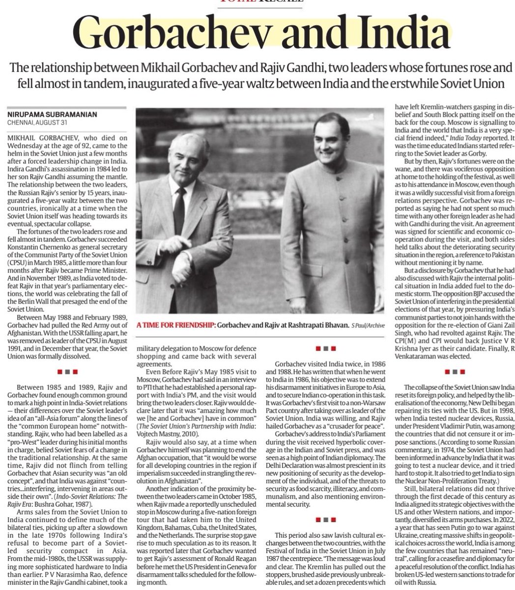 imRavikantYadav's tweet photo. #GorbachevRIP
*Gorbachev, who oversaw end of the #USSR Cold War, dies at 91
*They unfollowed the Leader
*#Gorbachev and #India
#Russia #Putin #ColdWar #MikhailGorbachev
#MikhailGorbaciov https://t.co/RNLS051XOr