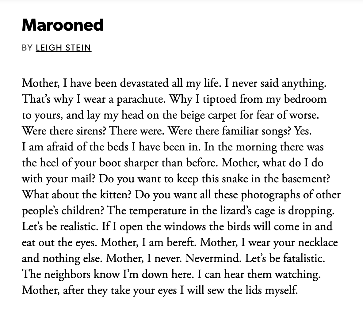 Let's get marooned with <a href="/rhymeswithbee/">Leigh Stein</a>...