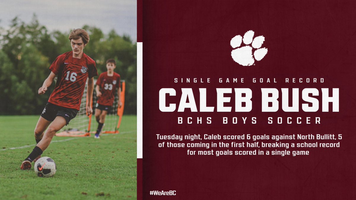 It's shaping up to be a record year at BC. Tuesday night, Caleb Bush scored 6 goals against North Bullitt, 5 of those coming in the first half, setting a new school record for most goals scored in a single game! #WeAreBC