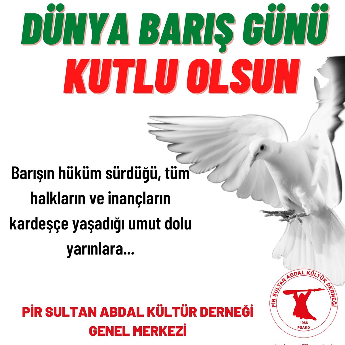 Barışın hüküm sürdüğü yarınlara...
#DünyaBarışGünü 
#1EylülDünyaBarışGünüKutluOlsun