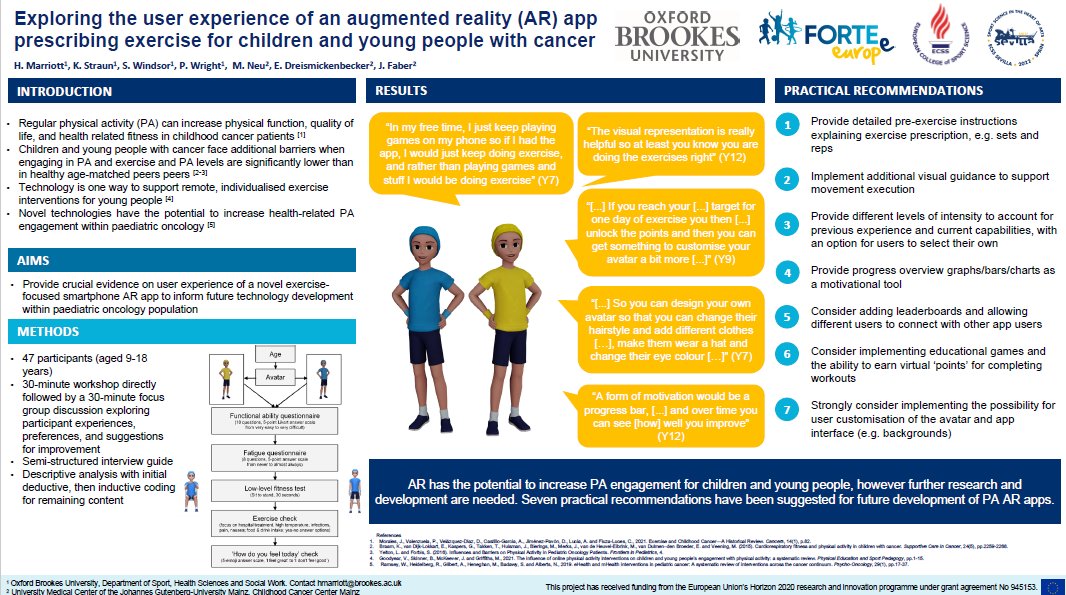 marriott_hayley's tweet photo. Check out our e-poster that is being displayed at @ECSSCongress this week, highlighting our work on digital health technologies for childhood cancer patients @Kim_Straun @StanWindsor @FaberJorg @MarieANeu @EDreismi @Fortee_project @brookeshls  #childhoodcancer #exerciseoncology https://t.co/rYTNLCL6s4