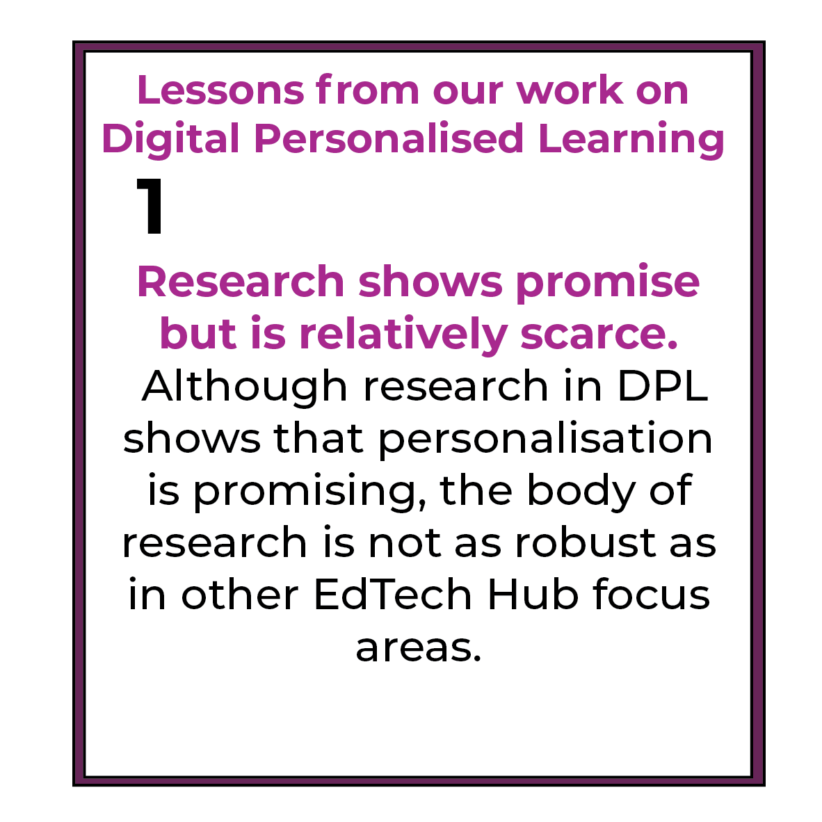 <a href="/GlobalEdTechHub/">EdTech Hub</a> is building evidence on #personalisedlearning in low-resourced environments through funding at-scale research in partnership with academics from world-renowned universities &amp; more. Here are lessons we have learnt from our #DPL work. -  bit.ly/3CcjfA5 1/4