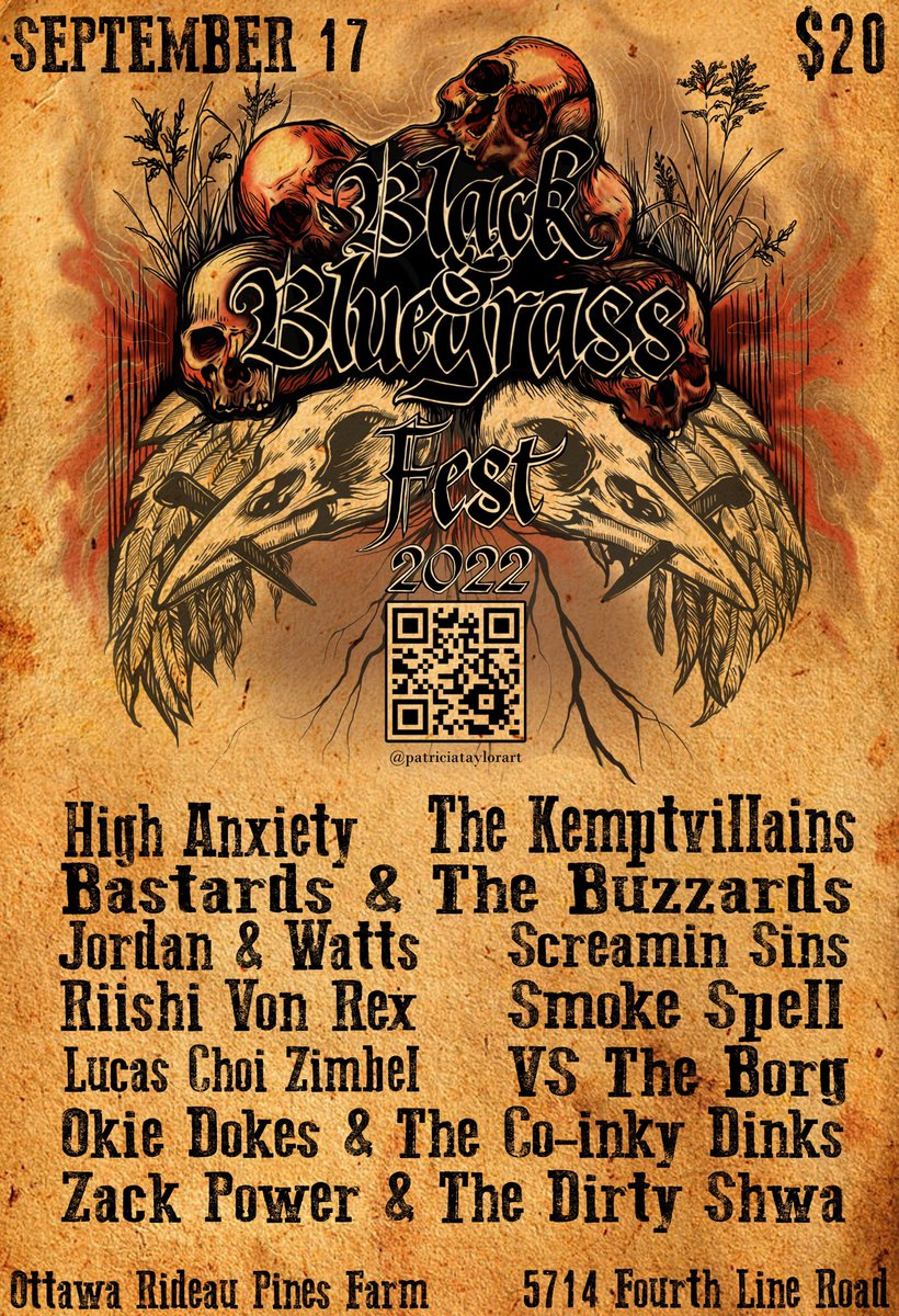 screaminsins's tweet photo. **Updated poster**
Just a minor change to the lineup, not any less rockin' than it was before. Still gonna be a hoot and a half!

#screaminsins #psychobilly #punkabilly
#blackandbluegrassfest #musicfestival #ottawa https://t.co/7lo2dBtr99