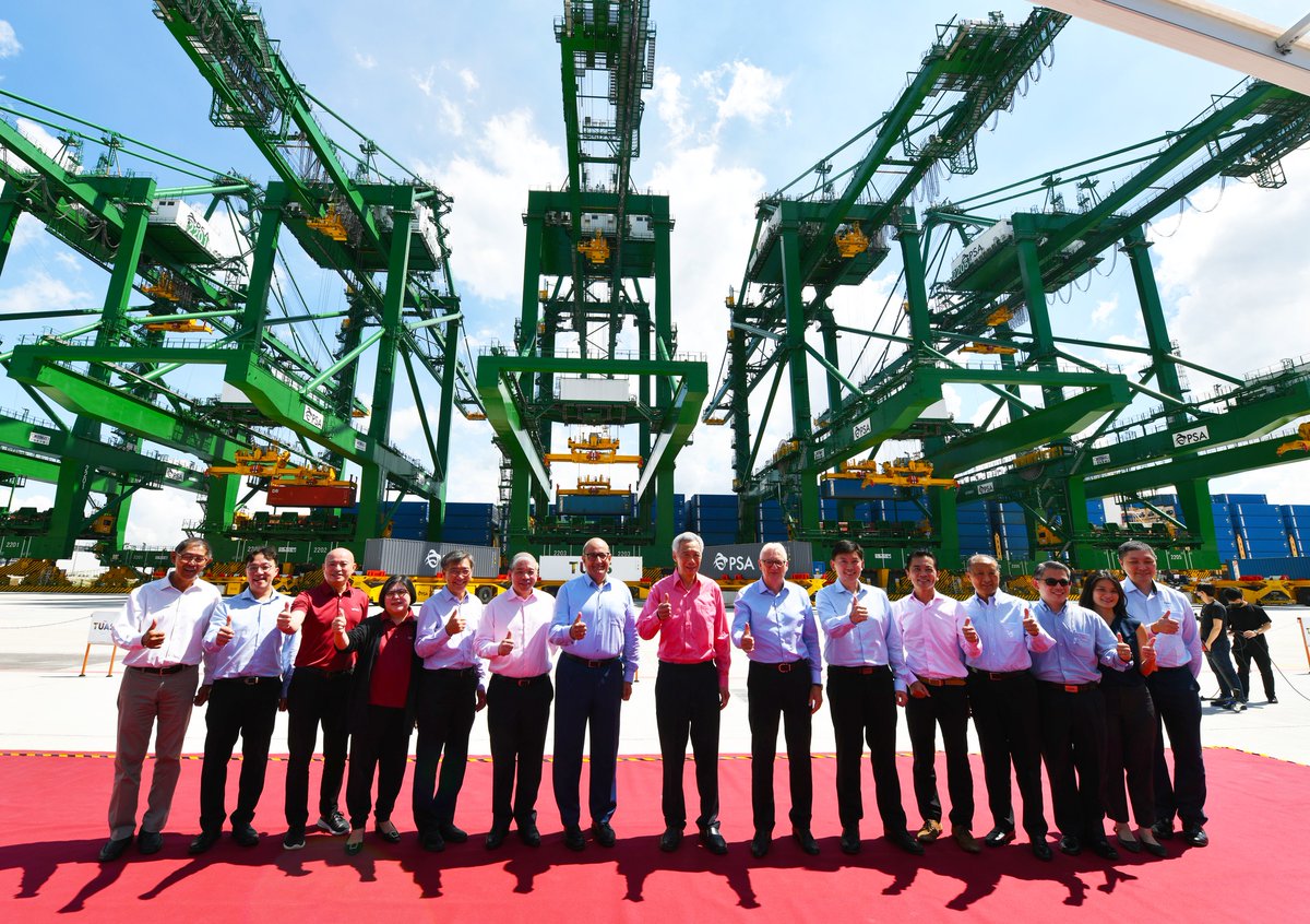 MPA_Singapore's tweet photo. A momentous milestone for Singapore as 3 berths at #TuasPort officially open today! Set to be the world's biggest fully automated port, Tuas Port represents the future of #MaritimeSG in its scale and capability, and reinforces our status as an international maritime centre. https://t.co/79ytwBT5kR