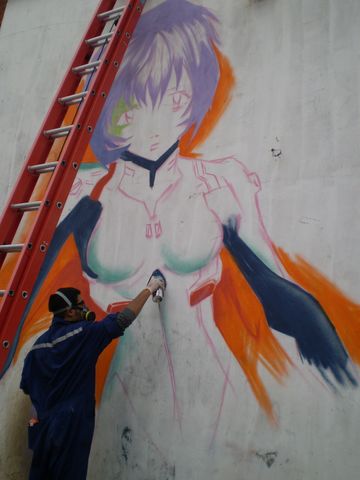 FestivalMACK's tweet photo. Uno de los invitados especiales al MACK 4 fue Oz Montania quien nos sorprendió con un genial grafitti de Rei Ayanami. #tbt #MACKISBACK #manga #anime #cosplay #kpop #streetart #textilia #ozmontania https://t.co/E09GKp8eU7
