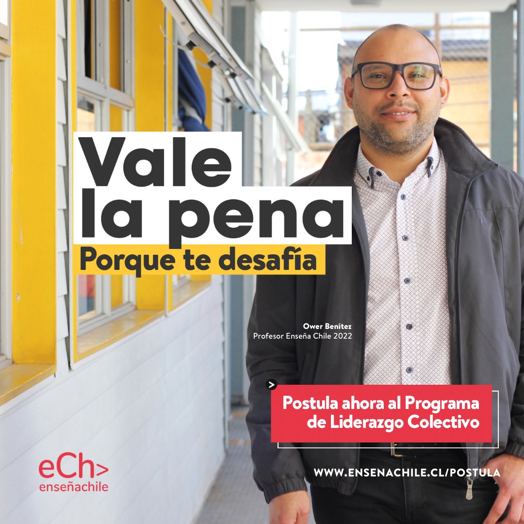 ensenachile's tweet photo. 📣¡Nueva oportunidad para ser parte del Programa de Liderazgo Colectivo! 

📌Atrévete a trabajar por las niñas y niños de Chile.
📌Atrévete a impactar el sistema de educación.
📌Atrévete a dar lo mejor de ti. 

📲Postula ahora en https://t.co/rsRHPIK82V 

#ValeLaPena https://t.co/l5Q73QB1mg