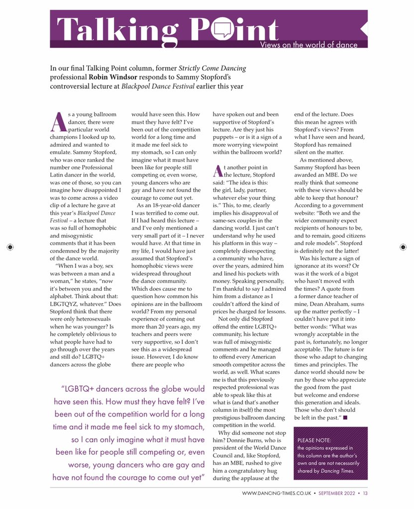 Robinwindsor's tweet image. I was asked by @dancingtimes if I would write a piece regarding Sammy Stopfords heavily criticised lecture at this years Blackpool Dance Festival… here are my thoughts…