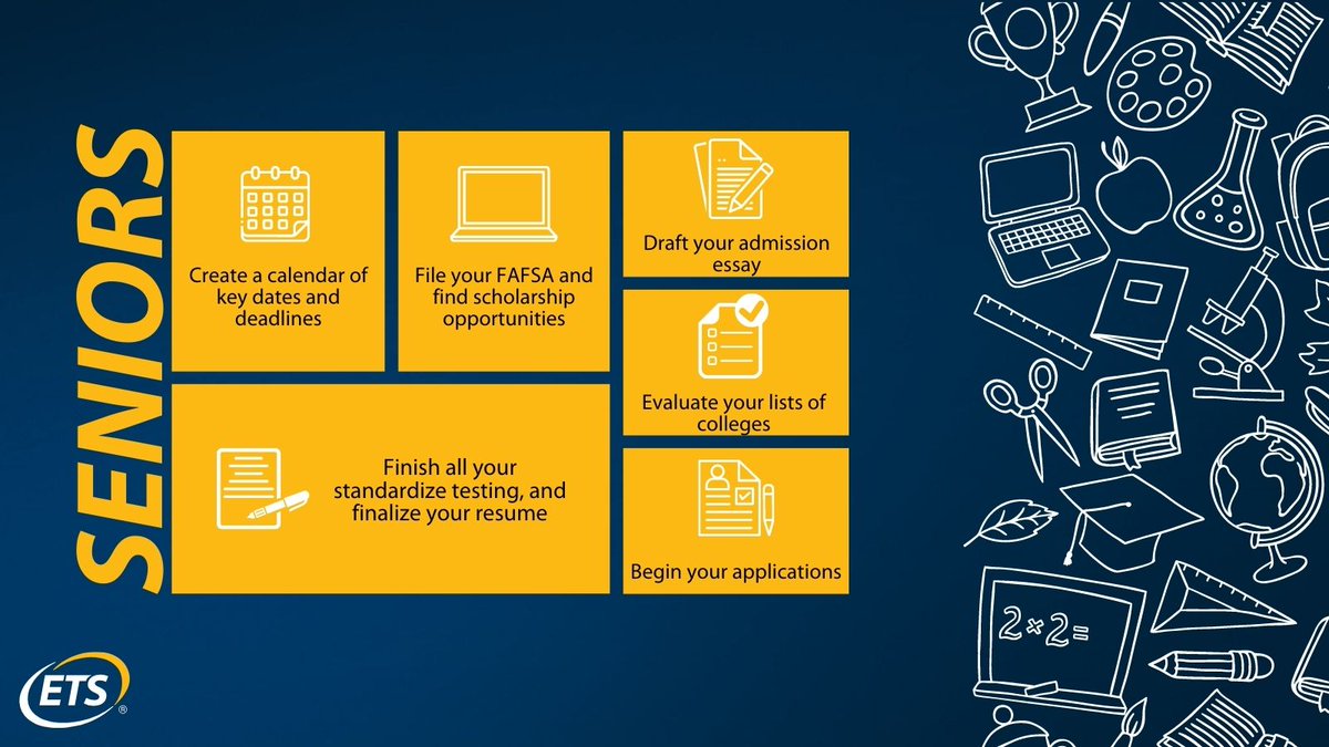 ETSInsights's tweet photo. It's back to school time!📚  Whether you're a high school junior or senior, we have you covered with a few reminders you can use throughout the school year. ☺️ 
#BacktoSchool #freshstart #ETS https://t.co/RIedIWczmR