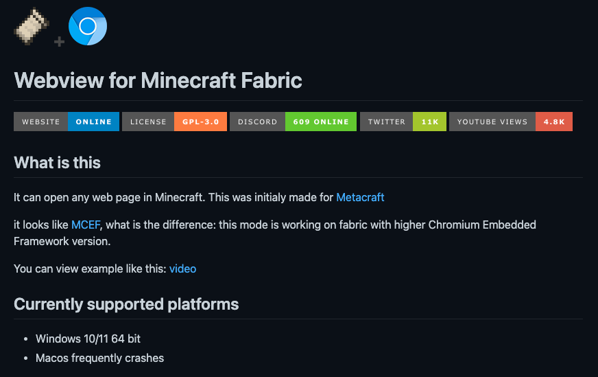 MetacraftCC's tweet photo. 💡We have open sourced: https://t.co/sywmy97FHY 
🖥️A MOD to open embedded web browser in Minecraft.
It's amazing, we dedicate it to the Minecraft open source community.
🤩No doubt we will continue this in the new game as well.
❤️The real Metaverse should be able to connect dApp! https://t.co/YOSAc3OBOF