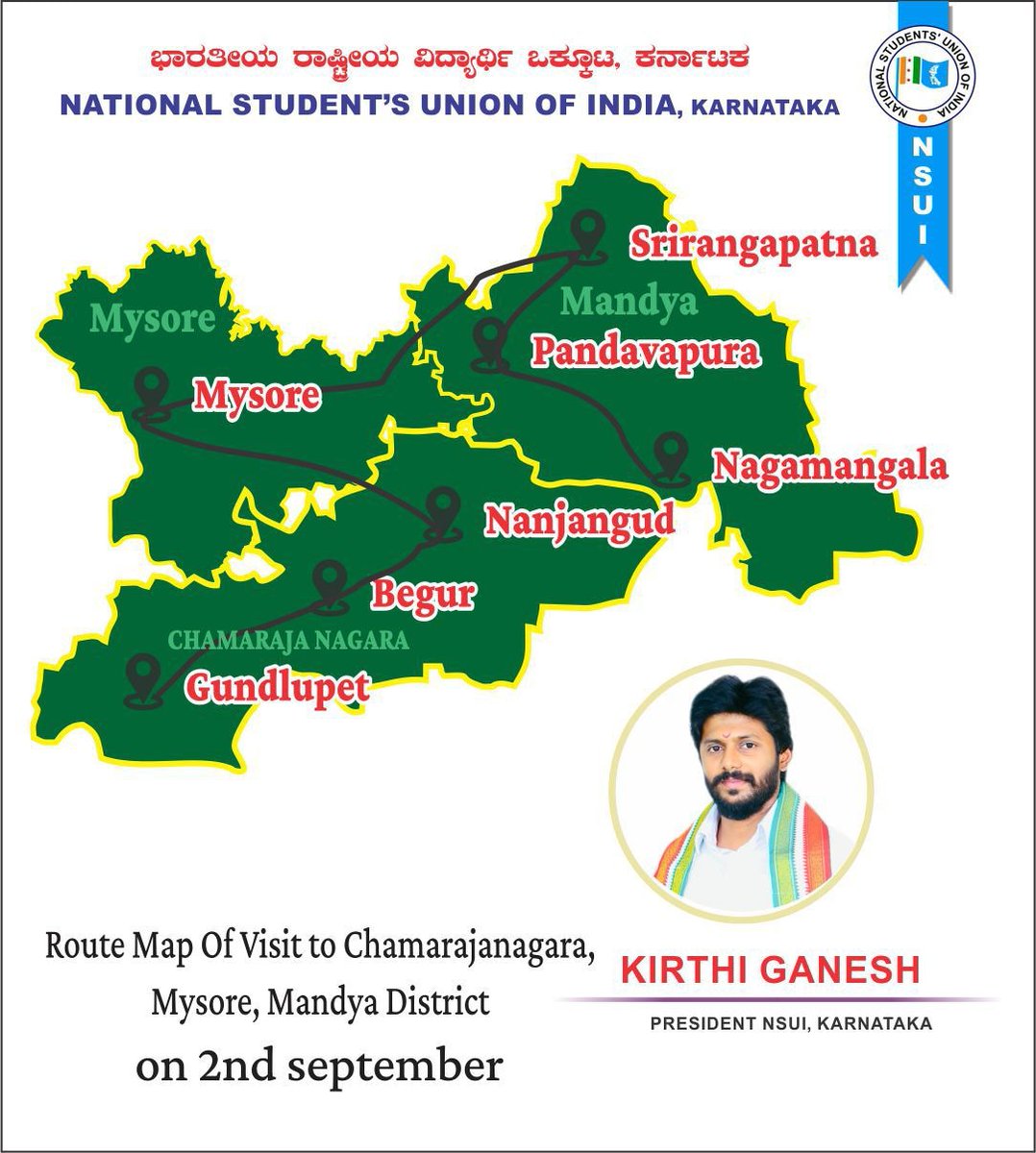 YALLALINGHILAL1's tweet photo. State President Kirthi Ganesh will be visiting Chamrajnagara, Mysore and Mandya District on 2nd September to attend the respective district meetings. https://t.co/xhSM8dTRCn