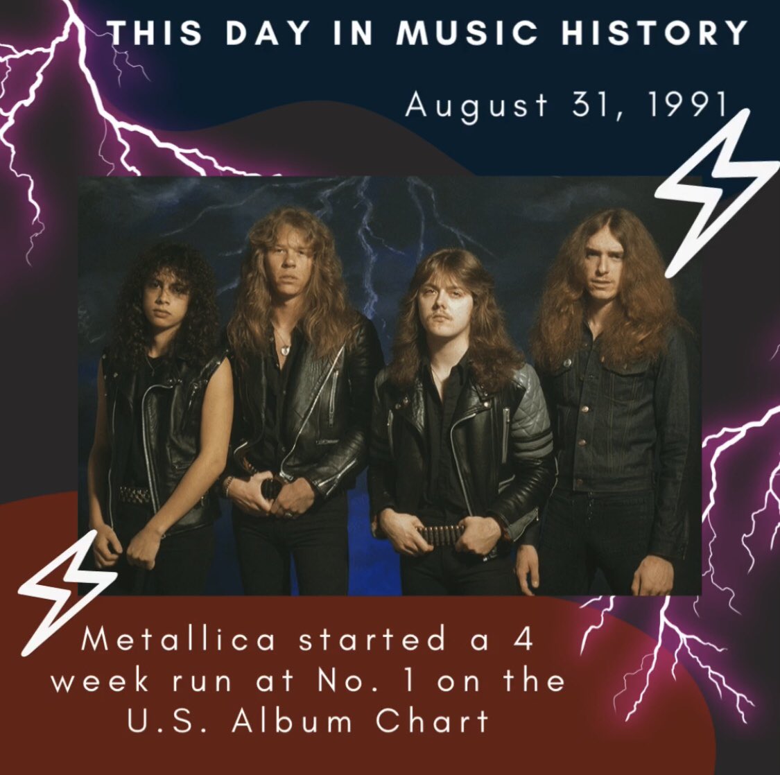 kmsa913's tweet photo. Hey Mavs! On this day in music history, Metallica started a 4 week run at No. 1 on the U.S. Album Charts with their album METALLICA, which went on to sell over 10 million copies in the U.S. alone! 🎸🤘

#localradio #cmesau #grandjunction #kmsa913fm #liveradio #radioshows #fall https://t.co/LSjdkj2UeV