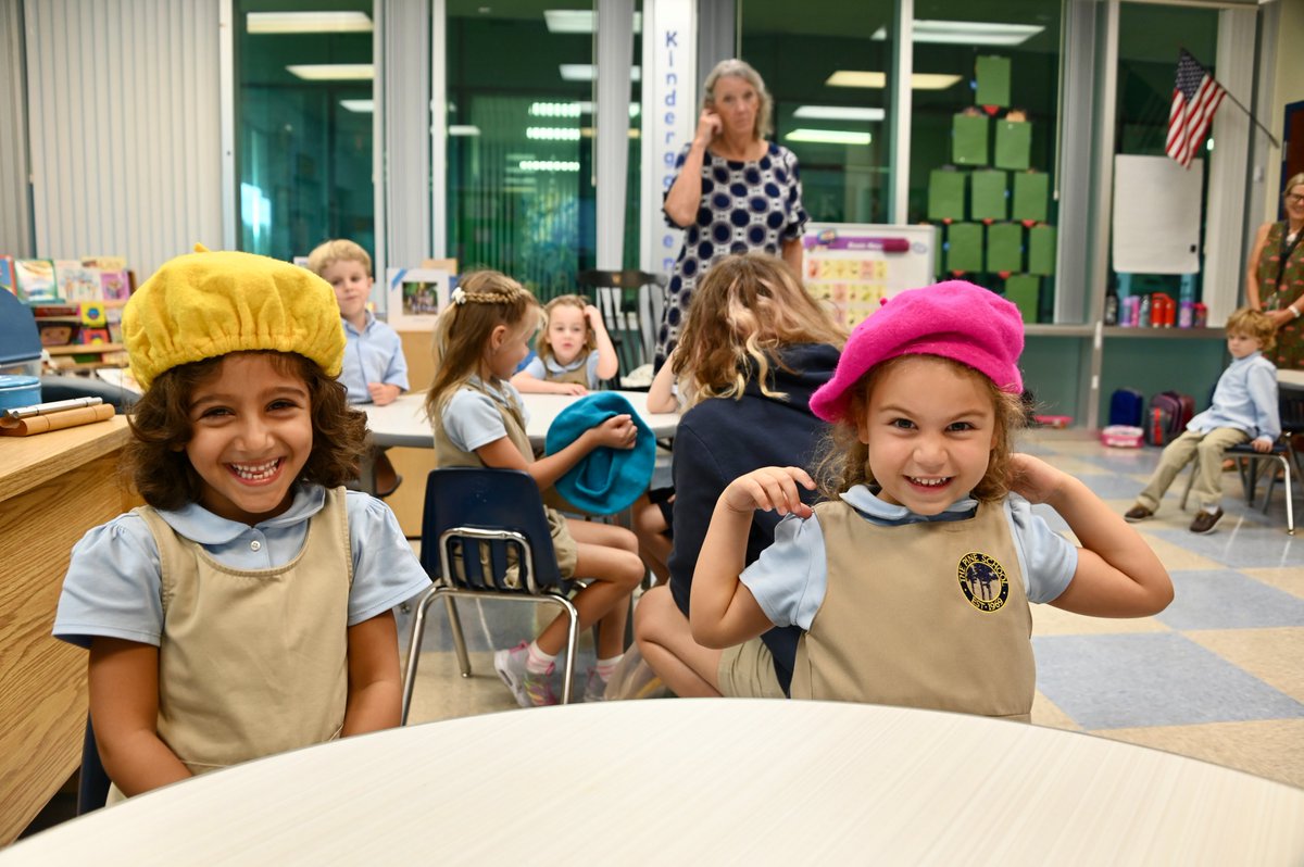 ThePineSchool's tweet photo. K-12th Grade sharing one campus leads to ample opportunities for our older students to showcase their learning by sharing lessons with our youngest Knights. French IV Honor students recently taught basic language skills to our Kindergarten classes. #PineSchool #PineDifference https://t.co/cKvNLuhPrd