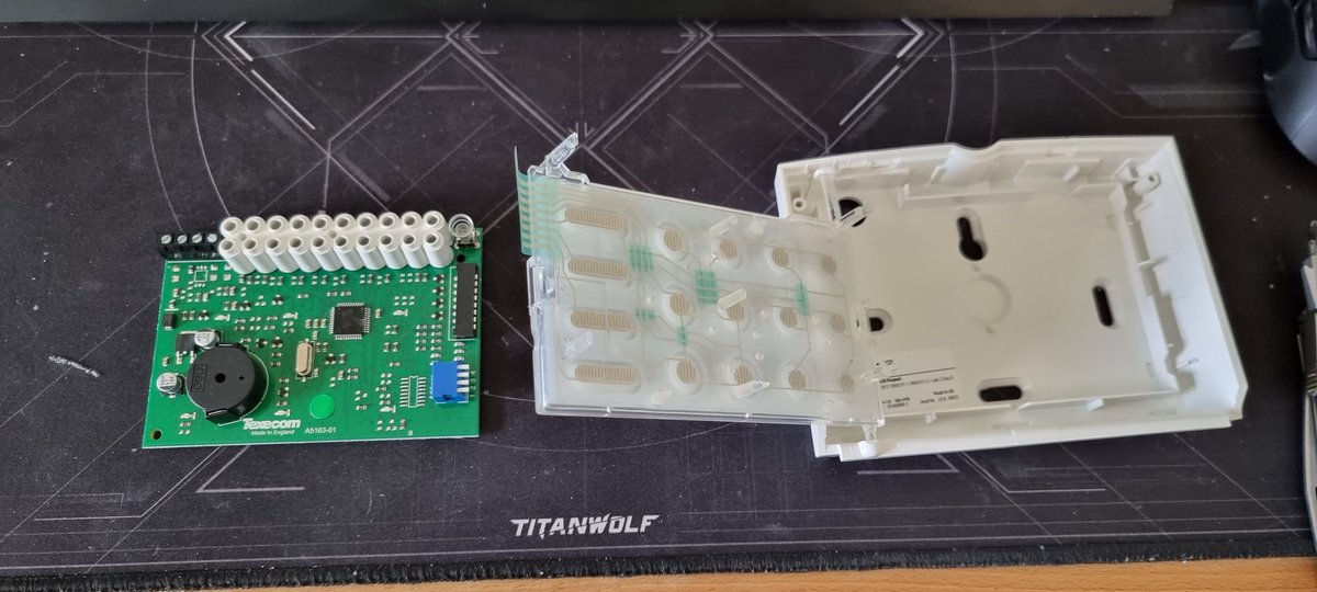 hooskworks's tweet photo. Time spent with new alarm remote keypad in the house: <5 minutes.

Now to extract the secrets! https://t.co/yXAziUPnD6