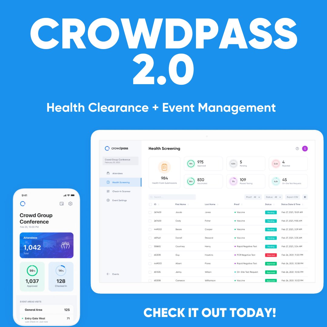 CrowdPassEvents's tweet photo. Check out our new platform! We are so excited to offer you a sleeker, easier-to-use version of CrowdPass. Let's optimize your event. Visit our website today!!

-
-
-
-
#healthclearence #COVID-19 #healthclearencesoftware #eventmanagement #event management software https://t.co/ibU6kxo7PY