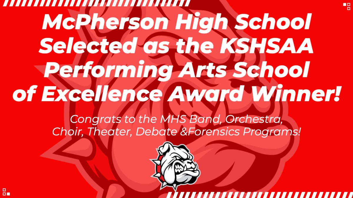 MHSBullpups's tweet photo. The Bullpups are the #1 Performing Arts School in Kansas! Congrats to all our student-participants and staff! A special presentation by KSHSAA will take place at the homecoming pep assembly on 9/23, and a public presentation will take place that evening at the homecoming FB game! https://t.co/0MIxwz67sQ