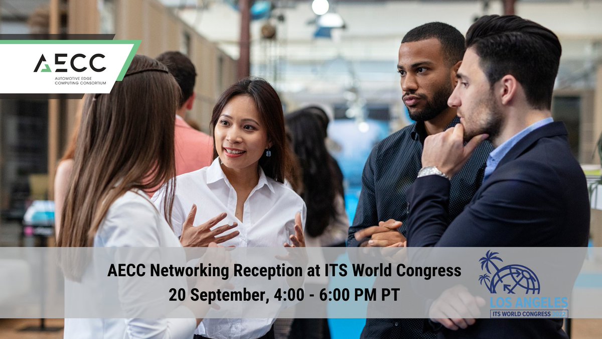 TweetAECC's tweet photo. From 4:00 - 6:00 PM PT on 9/20, the AECC will host a Networking Reception at #ITSWC in meeting room 304A. Please fill out the form and join us. All meeting attendees are welcome. Please RSVP to the reception by 9/9 https://t.co/7ddY782a7M
#ITSWC #ITSWorldCongress #ThisIsITS https://t.co/yrBnJJ7D0f
