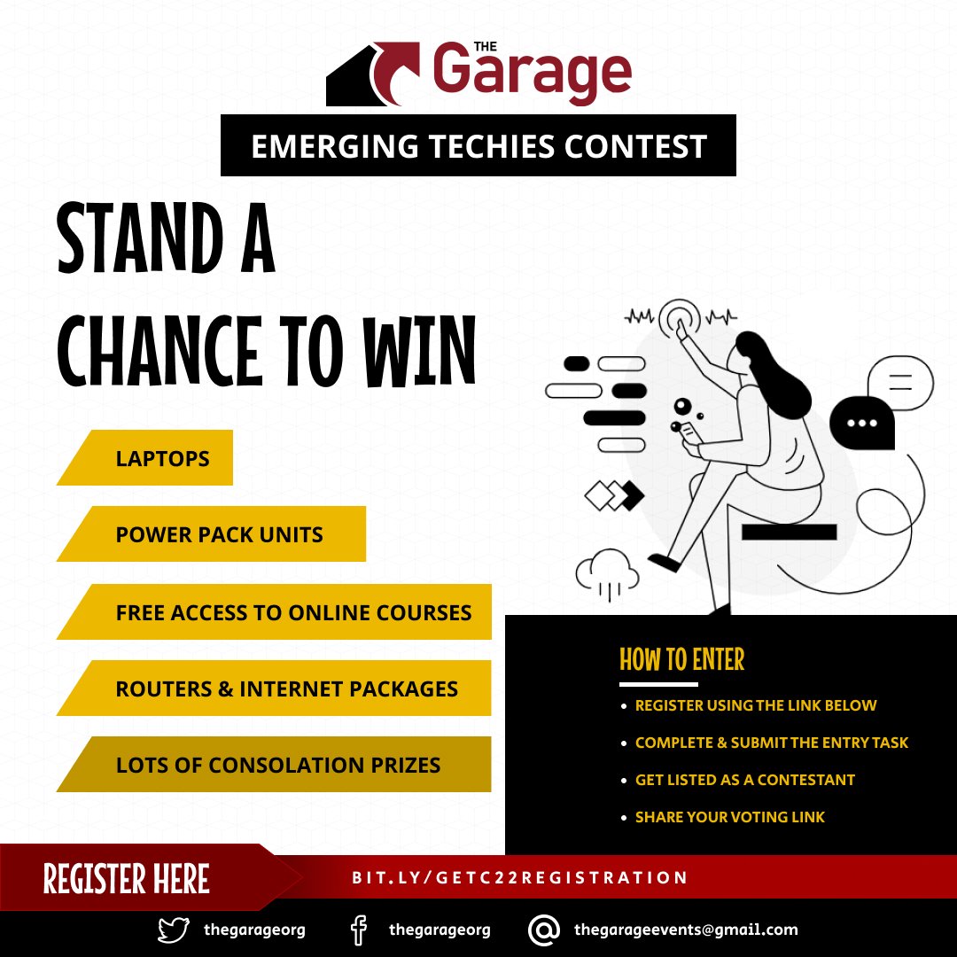 TheGarageOrg's tweet photo. Do you have a strong interest in technology?
Are you just getting started in the tech industry?
Do you have the tenacity to win a contest?
Do you need a chance to show off your skills and advance your knowledge?

Stand a chance to win a laptop and other fantastic prizes by 👇👇 https://t.co/vcunNGomfM