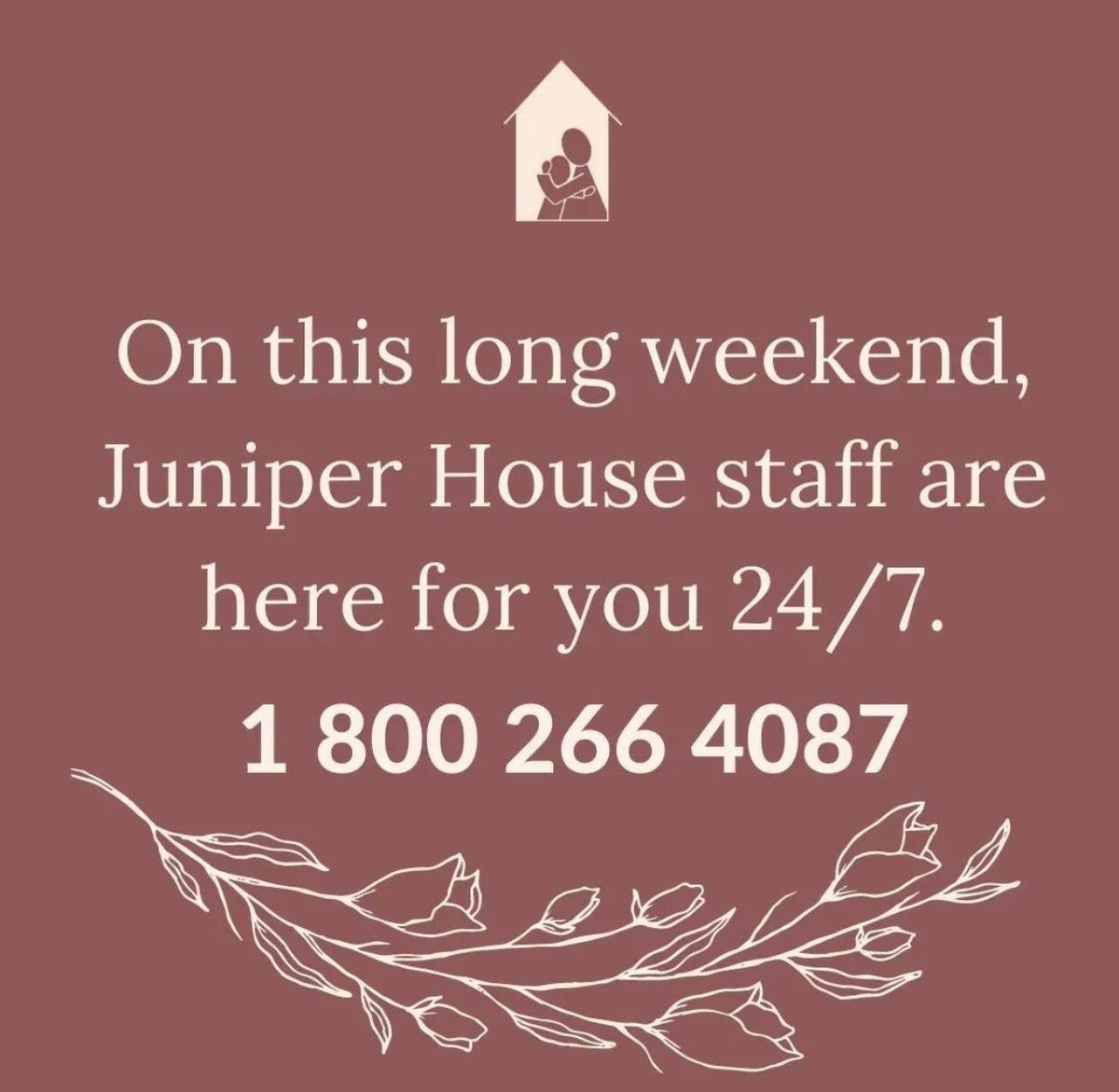 juniper_house's tweet photo. With the long weekend approaching, we want to remind you our shelter services &amp; crisis line are available 24/7. We’re here to offer support. https://t.co/8ZCjHDBeA3