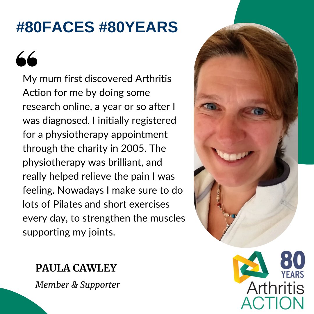 Arthritis_ACTN's tweet photo. Our #80Faces campaign recognises 80 key people who have helped #ArthritisAction over the past #80Years. 
Today we say #thankyou to member and supporter, Paula, who has lived with psoriatic #arthritis for 20 years. Thank you, Paula! https://t.co/KxGFzUoYFf