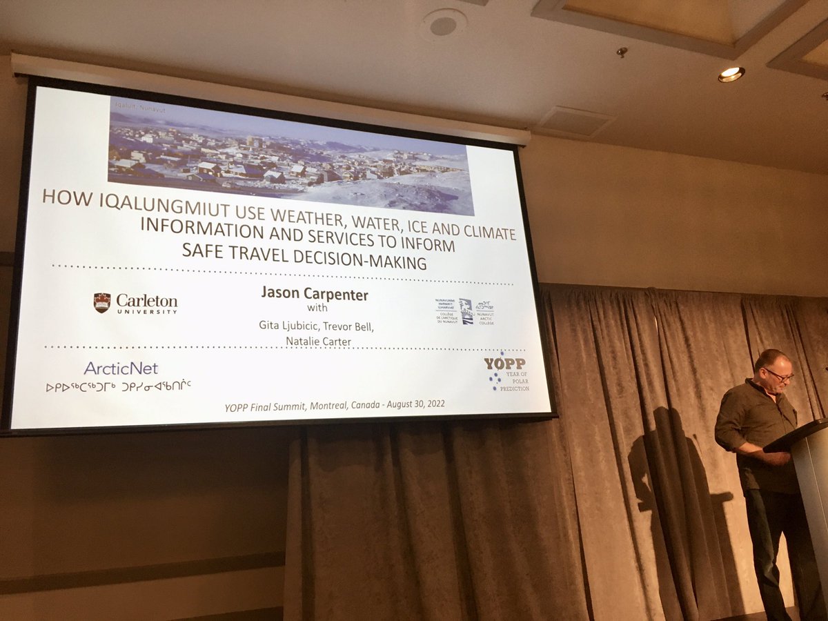 polarprediction's tweet photo. Jason Carpenter at the #YOPPFinalSummit about how Iqalungmiut use #weather, #water, #ice and #climate information for safe travel decision-making. https://t.co/dkDYGoiXYb