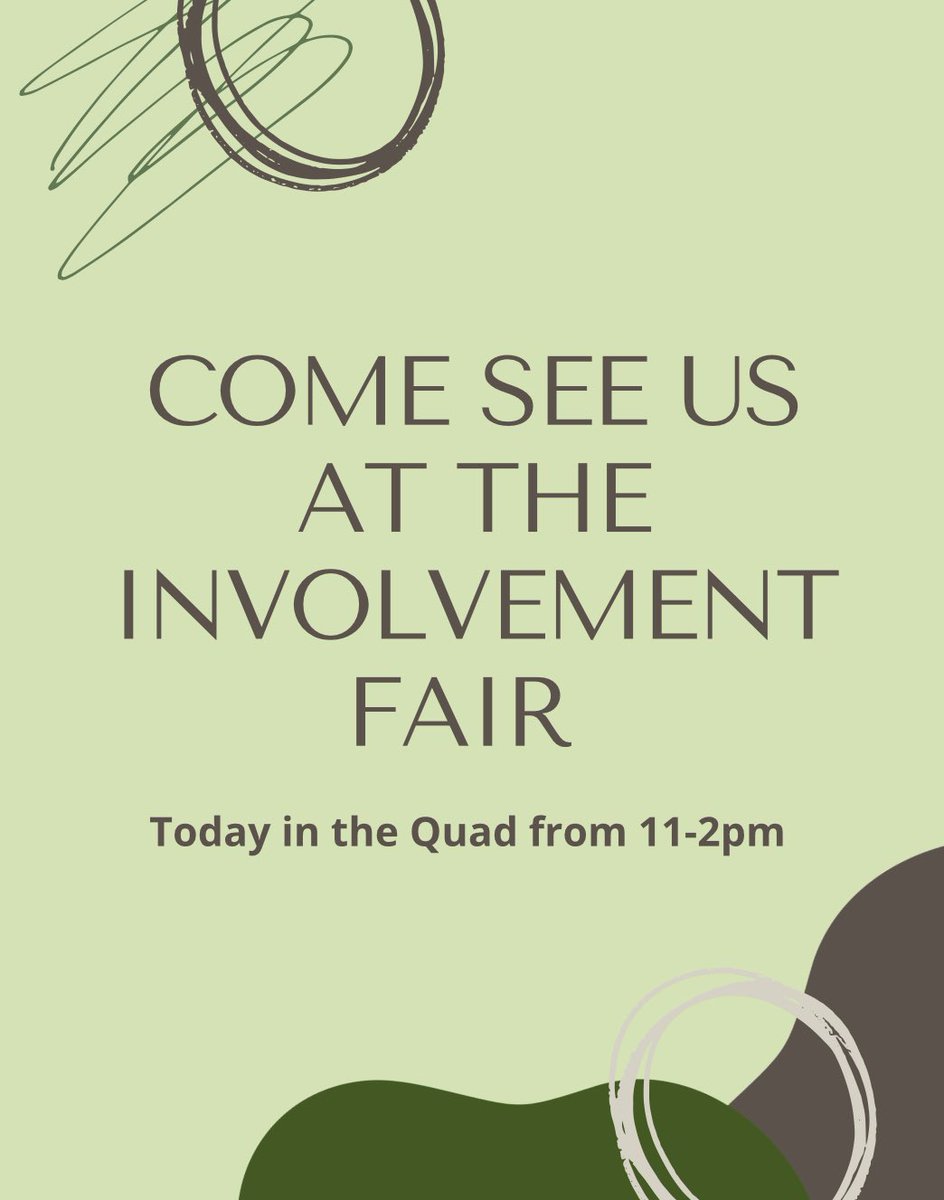 Come see us in the Quad from 11-2pm today at the Involvement Fair! 🦁💚