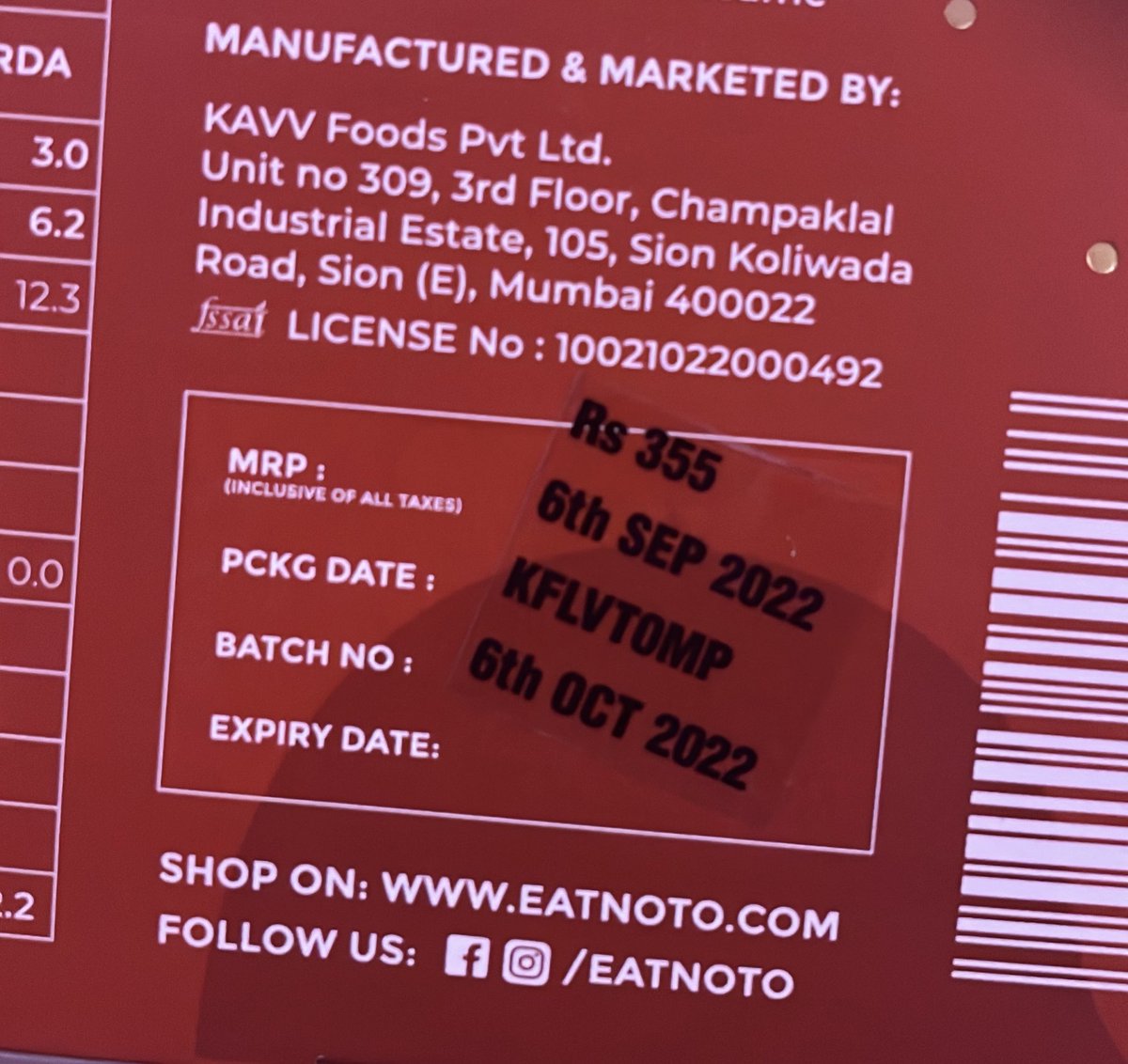 shahaanc's tweet photo. @consaff today i purchased two boxes of #eatnoto Happy Sweets. We noticed that the Manufacturing date on the product is 6th Sept 2022, whereas today is the 2nd Sept 2022. This can be an error, but now i am worried what if this is an re-packaged expired product. I hope for justice https://t.co/nBMScYFdXP
