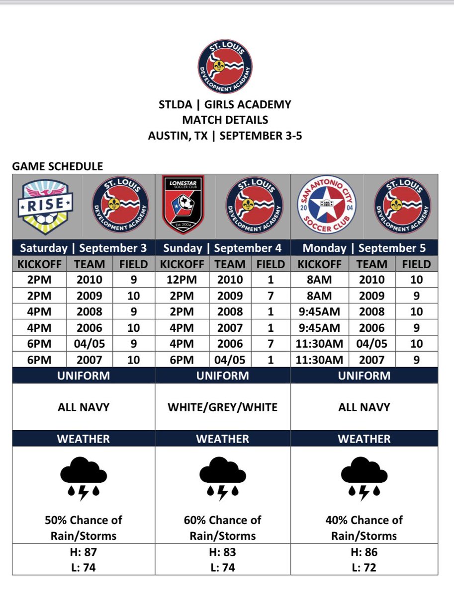 Break out the RAIN boots 😬 and come see us play!! - a few adjustments to kick off this <a href="/GAcademyLeague/">Girls Academy</a> season!  @STLDevAcademy