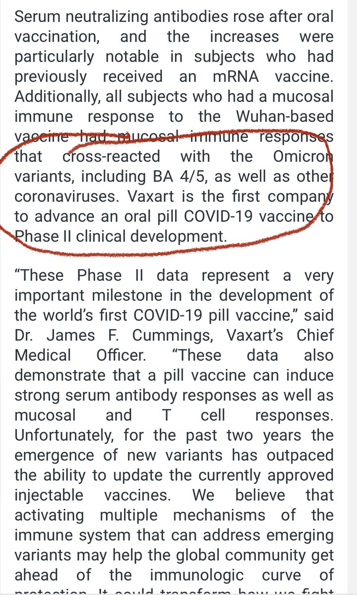CubsWin1776's tweet photo. Hey @US_FDA @DrCaliff_FDA @Vaxart $VXRT P2 Pill 💊 has human data that’s cross reactive to BA 4/5. It was actually tested in humans not mice. It also protects where the virus 1st invades. THE MUCOSAL SURFACES. @RepThomasMassie @POTUS @JimInhofe @NIH @GOP @FoxNews @SecBecerra 🔥👇🏻 https://t.co/KFgOxlh197