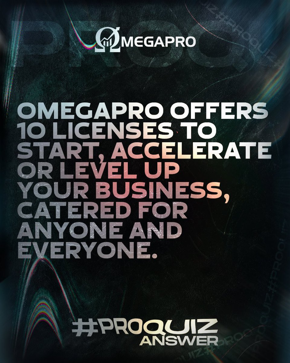 _OmegaPro's tweet photo. 🙋🏻#ProQuiz - Yes, you are right! OmegaPro offers 10 different types of licenses. 🔟
Check out our website to know more -> https://t.co/qVKuuxuckY
#omegapro https://t.co/Jp9nyBtuxh
