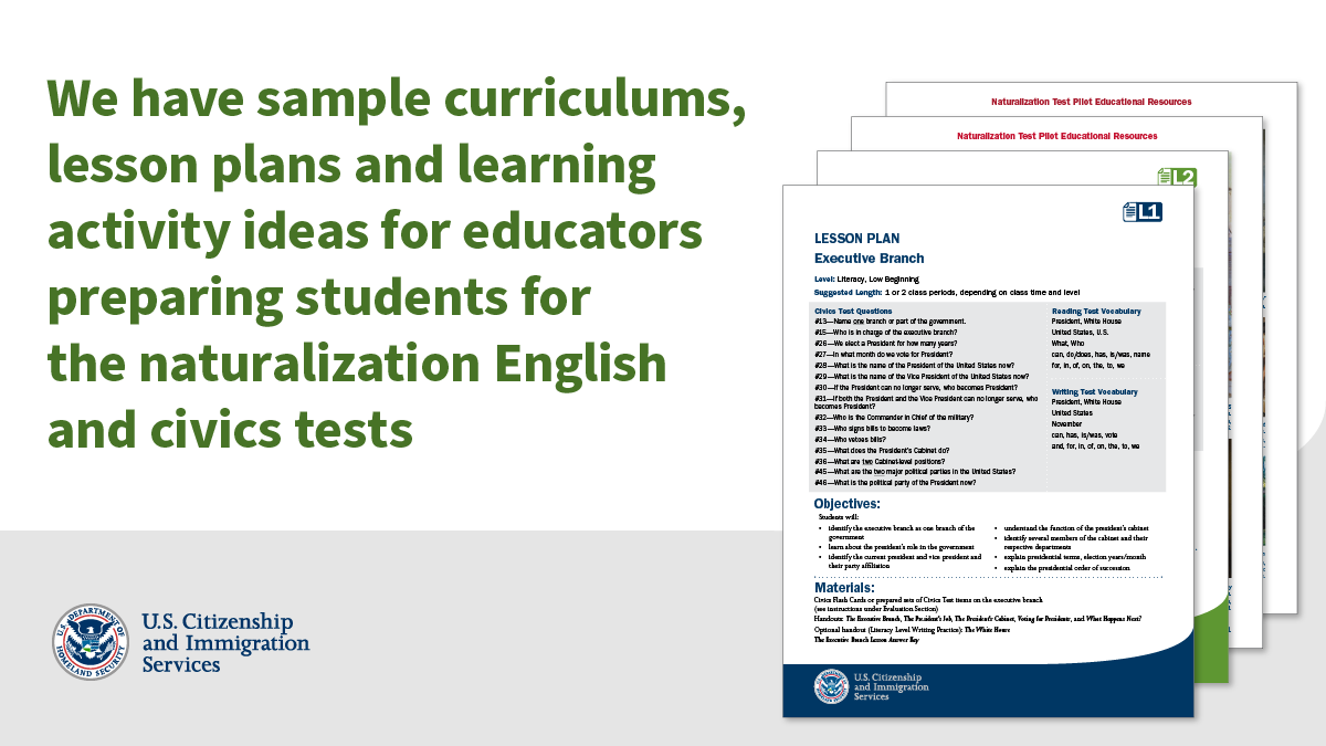 USCIS on Twitter: "It's #BacktoSchool time, and we've got help for  educators preparing their students for the naturalization English &amp;  civics tests. From sample curriculums to lesson plans and learning activity  ideas,