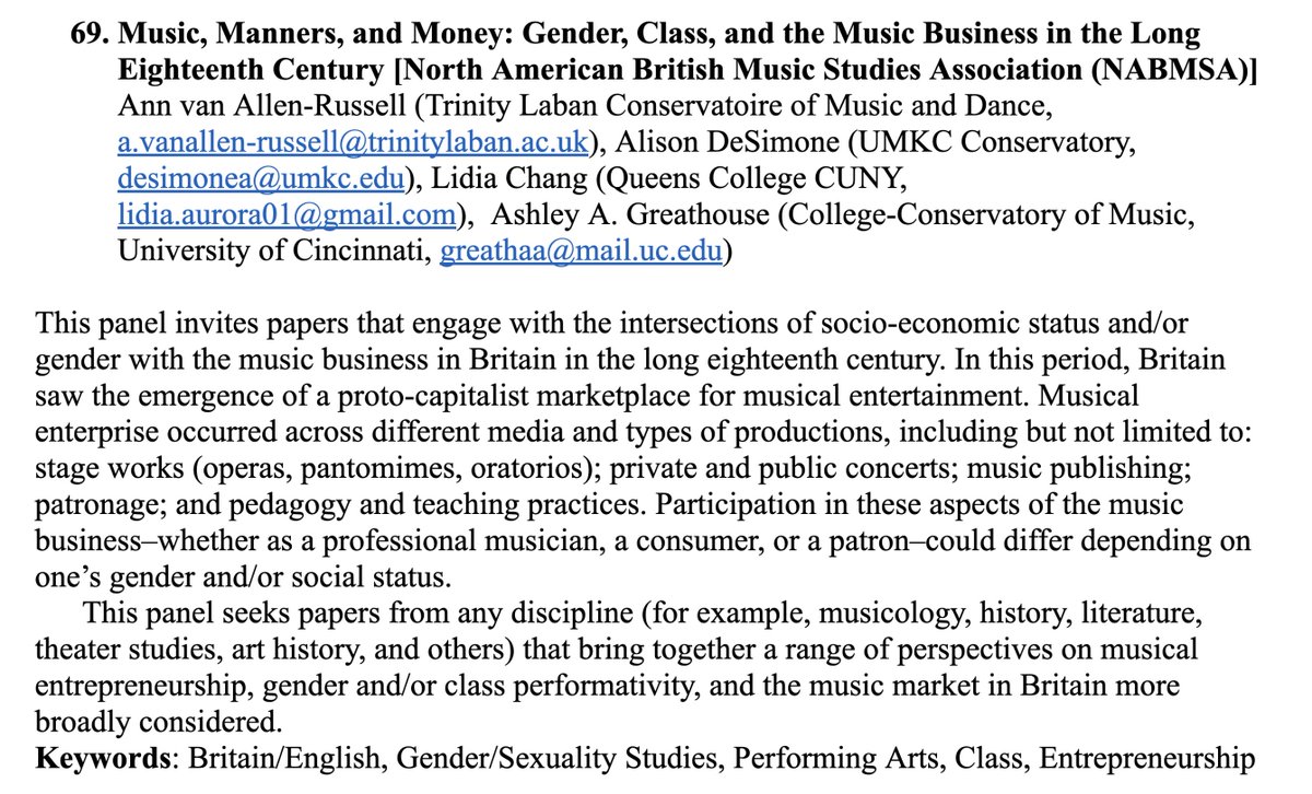 Submit to our session🤓
American Society for Eighteenth-Century Studies
9–11 March 2023—St. Louis, MO

"Music, Manners, and Money: Gender, Class, and the Music Business in the Long Eighteenth Century (NABMSA)"

≈250 words by 3 October 2022
Submission form—forms.gle/1TwvHGB8WEHuFf…