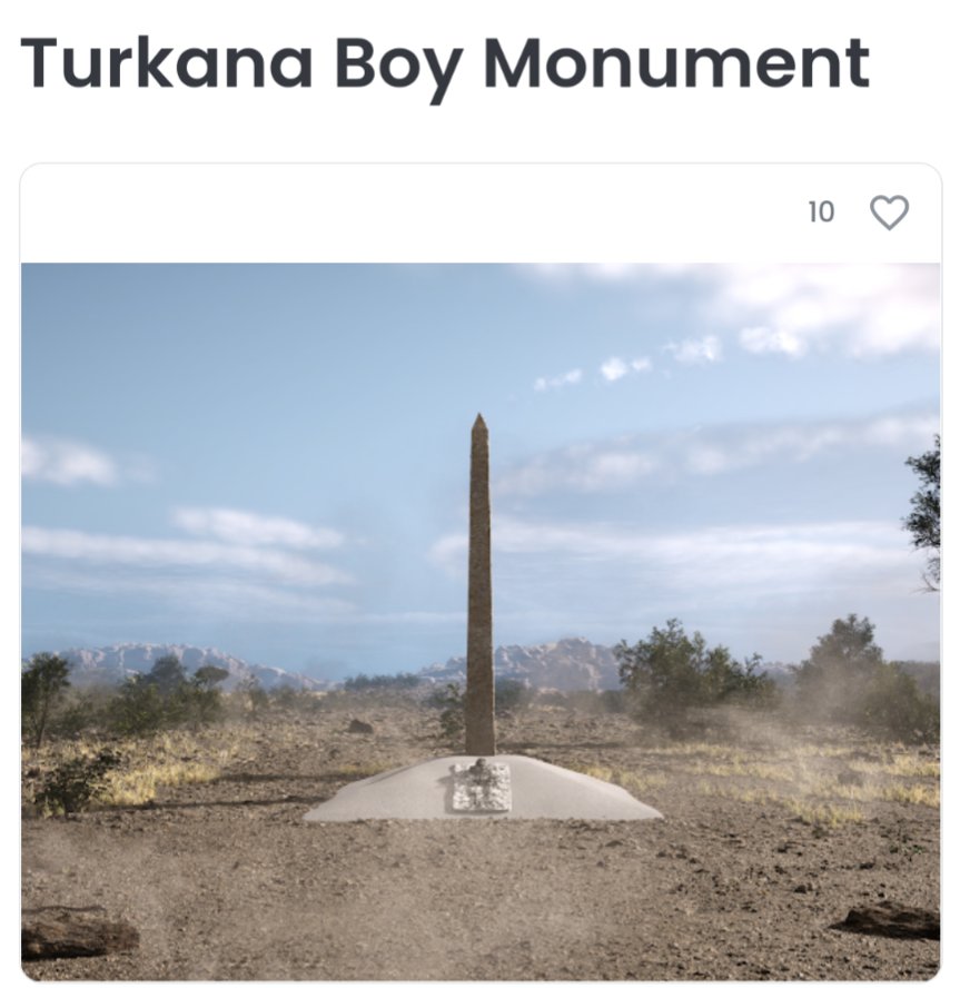 blkburdgenes's tweet photo. Turkana Boy Monument NFT - #017 acquired by @katiechonacas
 
#017 out of 160 NFTs. This number represents 1.6 Million Years  Ago when Turkana Boy roamed the earth. 
 
Thank you for your support Katie.
 
https://t.co/VfHQ1tOjON https://t.co/hOrI1FGKS4