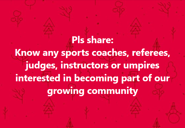 Pls share: Know any sports coaches, referees, judges, instructors or umpires interested in becoming part of our growing community?

We're building a platform especially for you!

Message us or visit the link in our profile for details.