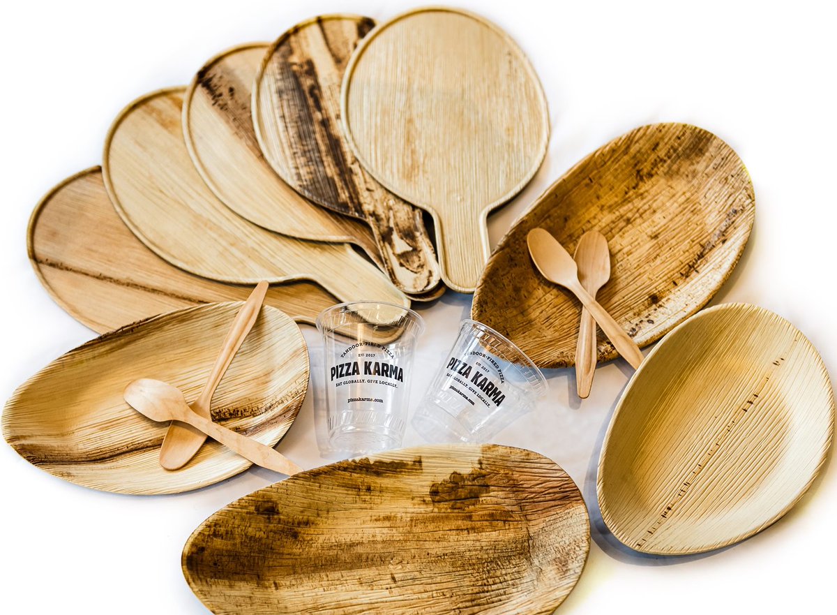 Did you know that all of our plates, cutlery, and pizza plates are made of fallen Areca Palm tree leaves and are 100 % biodegradable? 🍽️  

We also serve our signature beverages in 100% compostable cups produced from PLA bioplastic sourced from corn! 🥤 #KarmaQ