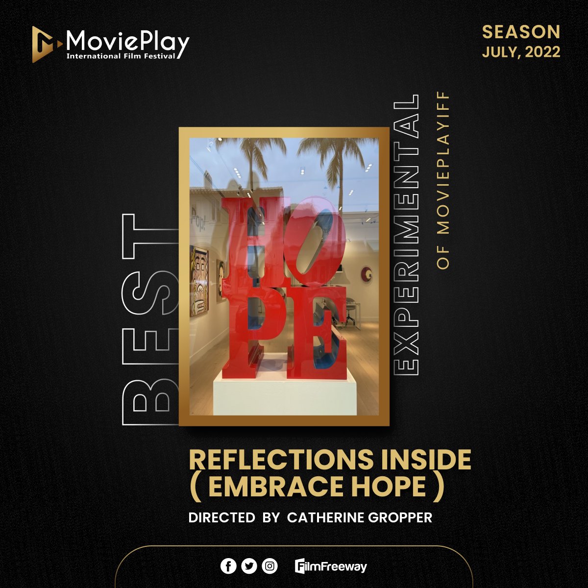 MoviePlayIFF's tweet photo. Reflections Inside ( embrace Hope ), directed by Catherine Gropper. The Best Experimental (Main Category) of Movie Play International Film Festival for July, 2022.
#bestexperimental #bestfilm #movieplayiff #short https://t.co/89FOunUnR4