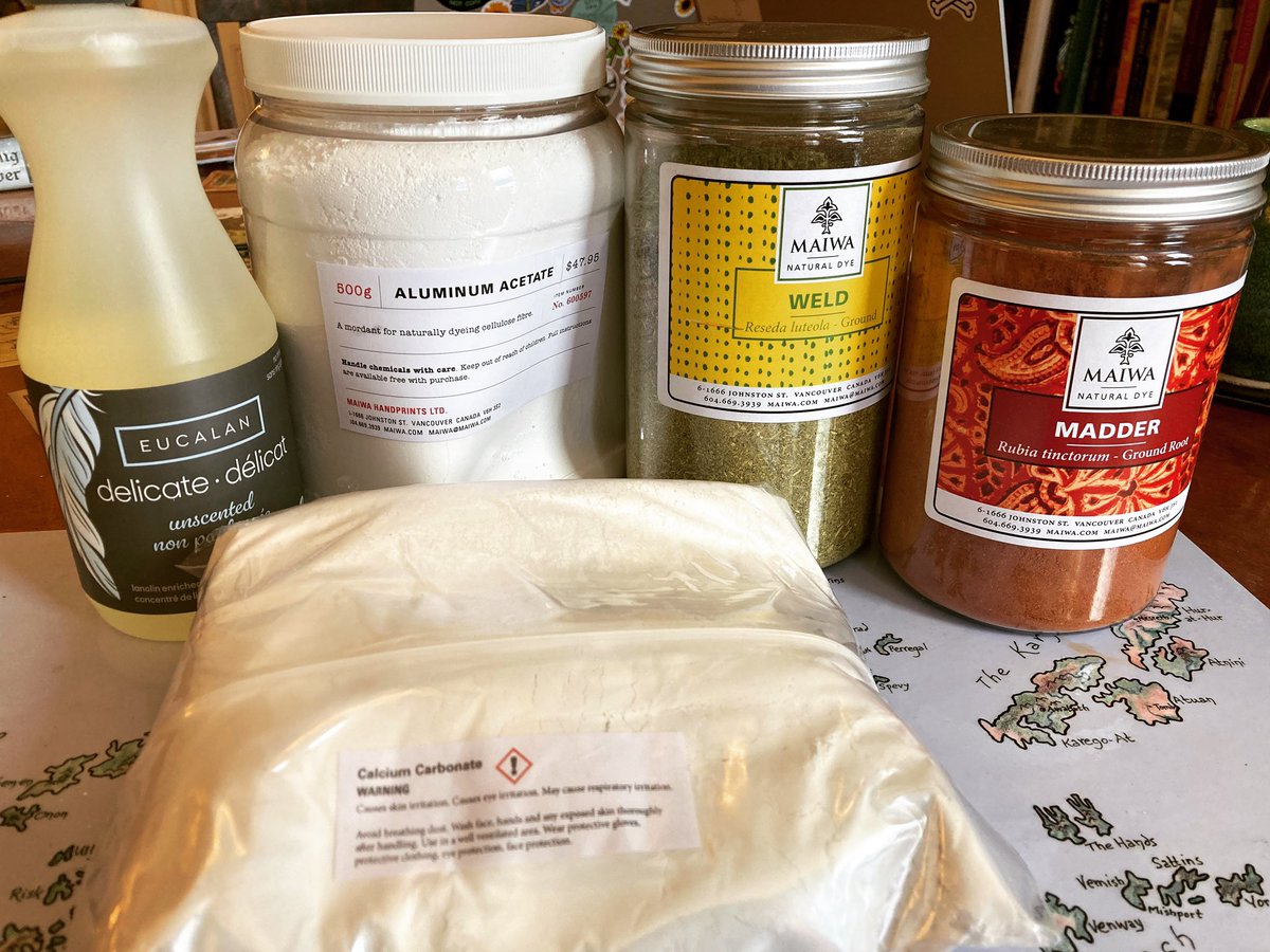 StoryBoyle's tweet photo. Dyeing supplies arrived today! But I don’t have enough onion skins for my first project… should I A) wait to slowly gather more onion skins or B) change plans and dive right in using the weld pictured here instead? Any opinions? https://t.co/K50mUbPGuK
