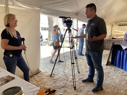 Thank you <a href="/SeamerCoop/">Cooper Seamer</a> with <a href="/dakotanews_now/">Dakota News Now</a> for stopping by Value Added Ag Development Center Day at the <a href="/SDStateFair/">SD State Fairgrounds</a> to help share the news about some of the #sdvalueadded businesses in #SouthDakota. <a href="/BadlandsDistill/">Badlands Distillery</a>