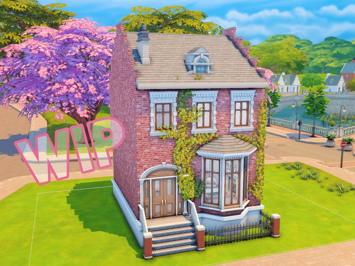 waaavysims's tweet photo. Last day of vacation! Should be back to  building this weekend, but here’s a WIP of the #ArtToBuild I started a little while back.

The lot isn’t deep enough for a back garden so I was thinking maybe a side garden? Or would that be too weird? Carport maybe? #TS4 #ShowUsYourBuilds https://t.co/EpG2BwUTti