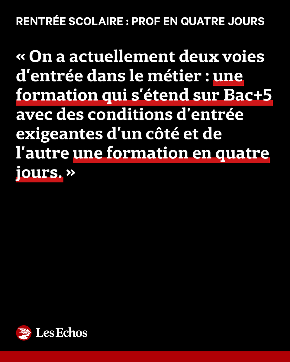 LesEchos's tweet photo. Pour cette rentrée, 3.000 nouveaux professeurs contractuels - parfois sans aucune expérience d'enseignement - ont été recrutés pour pallier la pénurie de personnel. La formation express qui vient de leur être donnée ne lève pas toutes leurs interrogations
https://t.co/xvw8FhMQcn https://t.co/sg3rgRrnnk